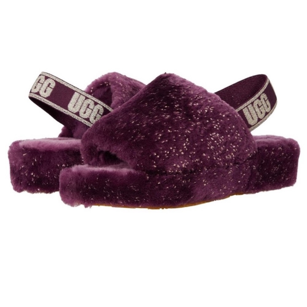 UGG fluff metallic sparkle slippers
